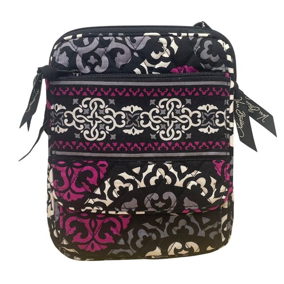 Vera Bradley Women’s Black & Pink Quilted Floral Patterned Crossbody Bag Sz S - Picture 1 of 13